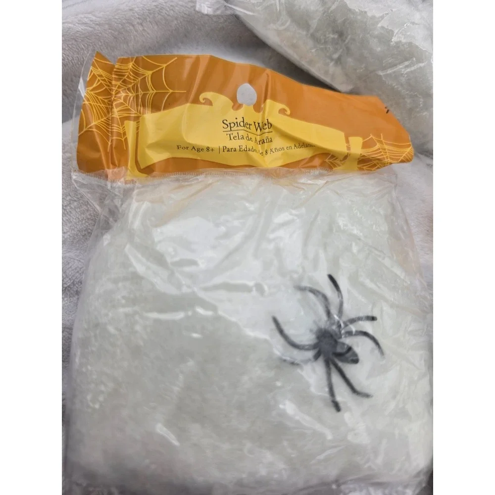 Vtg Nos Lot Of 4 Halloween Spider Webs with Plastic Spider Halloween Decor